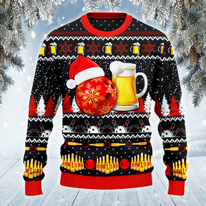 Bowling And Beer Lovers Gift All Over Print Sweater, Christmas Ugly Sweater, Christmas Gift, Gift Christmas 2024