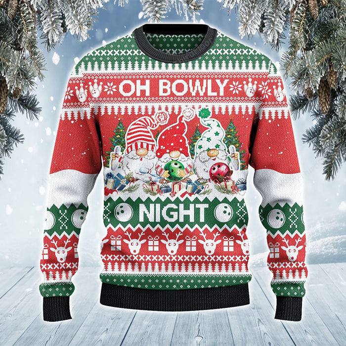 Bowling And Gnomes Lovers Gift Oh Bowly Night Sweater, Christmas Ugly Sweater, Christmas Gift, Gift Christmas 2022