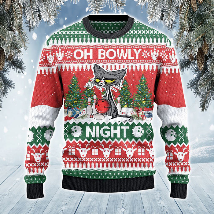 Bowling Lovers Gift Oh Bowly Night Grumpy Cat Sweater, Christmas Ugly Sweater, Christmas Gift, Gift Christmas 2022