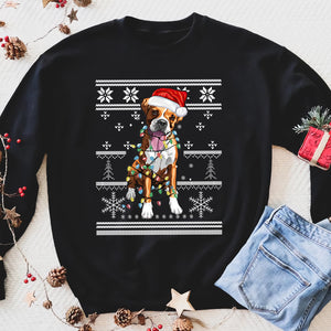 Boxer with christmas light sweater for dog lovers funny sweatshirt gifts christmas ugly sweater for men and women
