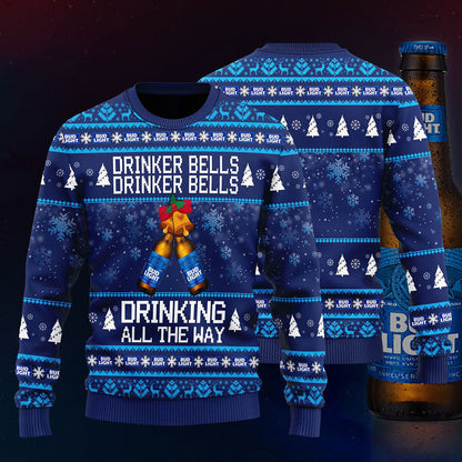 Bud Light Drinker Bells Drinker Bells Drinking All The Way Sweater, Christmas Ugly Sweater, Christmas Gift, Gift Christmas 2024