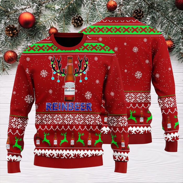 Budweiser Reinbeer Christmas Sweater, Christmas Ugly Sweater, Christmas Gift, Gift Christmas 2022