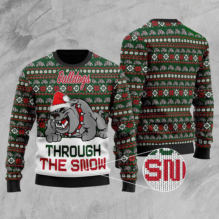 Bulldogs Through The Snow Christmas Ugly Sweater, Christmas Ugly Sweater, Christmas Gift, Gift Christmas 2022
