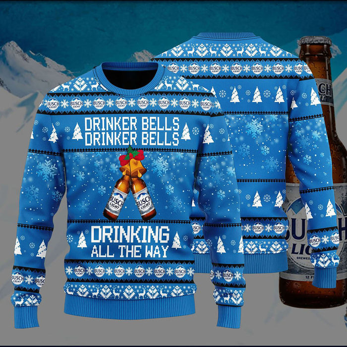 Busch Light Drinker Bells Drinker Bells Drinking All The Way Sweater, Christmas Ugly Sweater, Christmas Gift, Gift Christmas 2022