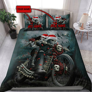 Customize Xmas CoupleSkull BikerBeddingset Bedroom Set Bedlinen 3D,Bedding Christmas Gift,Bedding Set Christmas