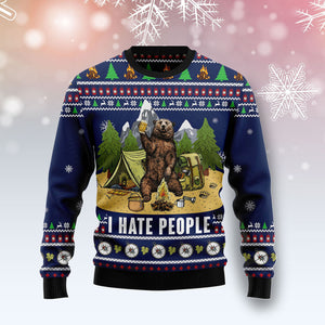 Camping Bear I Hate People Ugly Christmas Sweater, Christmas Ugly Sweater, Christmas Gift, Gift Christmas 2024