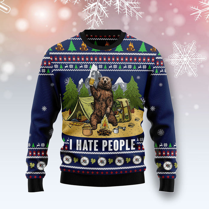 Camping Bear I Hate People Ugly Christmas Sweater, Christmas Ugly Sweater, Christmas Gift, Gift Christmas 2022