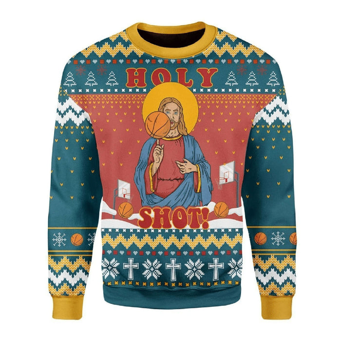 Christ Jesus Holy Shot baseketball Ugly Christmas Sweater, Christmas Ugly Sweater, Christmas Gift, Gift Christmas 2022