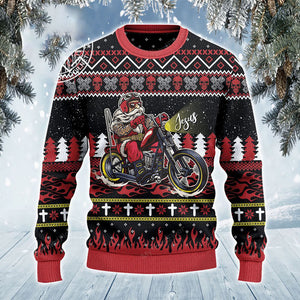 Christian Biker I Ride With Jesus All Over Print Sweater, Christmas Ugly Sweater, Christmas Gift, Gift Christmas 2022