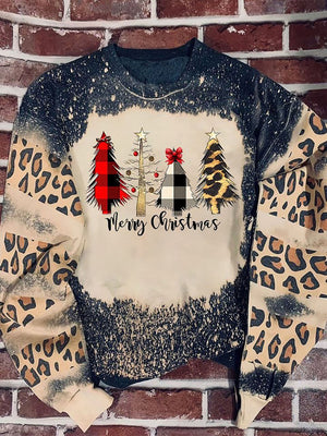 Christmas 4 Tree Leopard Bleached Sweater, Christmas Gift, Gift Christmas 2022