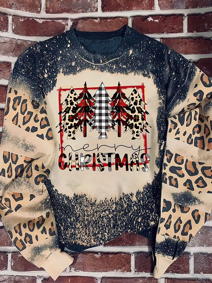 Christmas 5 Trees Leopard Bleached Sweater, Christmas Gift, Gift Christmas 2022
