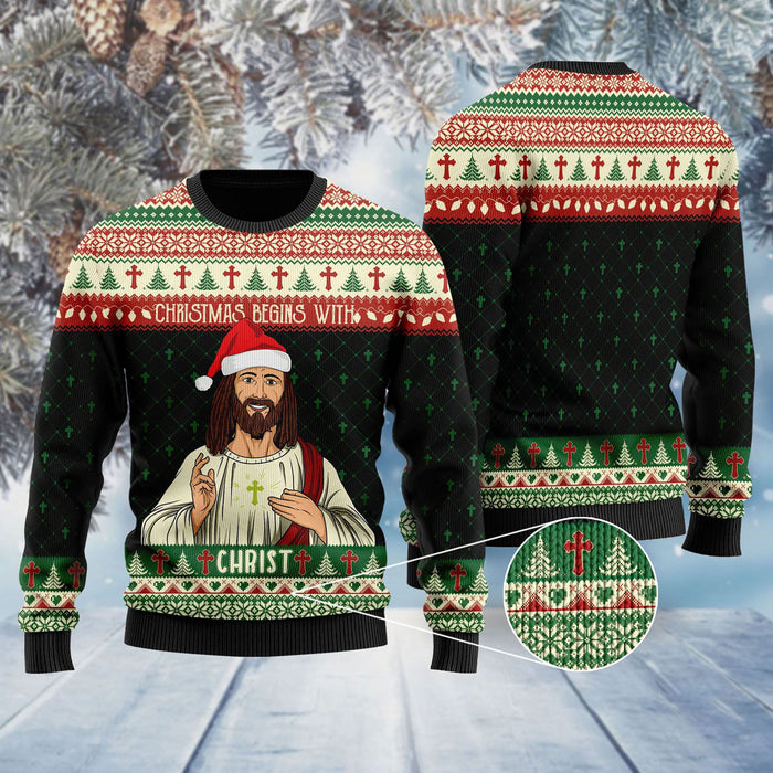 Christmas Begins With Christ Jesus Ugly Sweater, Christmas Ugly Sweater, Christmas Gift, Gift Christmas 2022