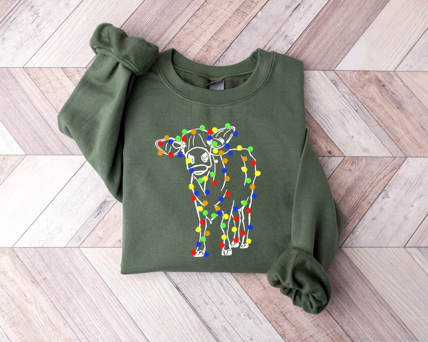 Christmas Cow, Cow Lights, Women's Sweatshirt, Christmas Pullover, Women's Christmas Sweatshirt, Country Christmas, Sweatshirt for Her