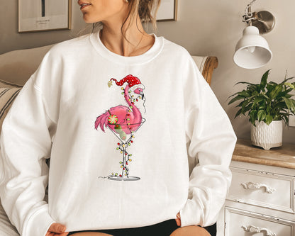 Christmas Flamingo Sweatshirt, Christmas Sweatshirt, Gift for Her, String Lights Sweatshirt, Gift For Women, Christmas Gift, Merry Christmas
