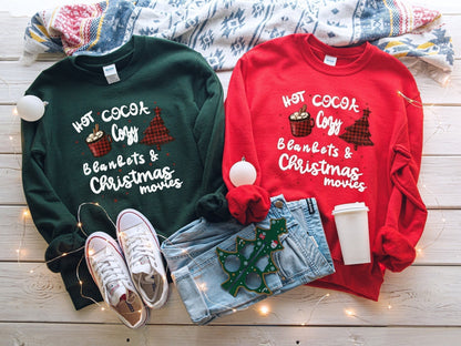 Christmas Hot Cocoa Sweater, Christmas Crewneck Sweatshirt, Holiday Gifts, Comfy Christmas Sweatshirt, Xmas Tee, Christmas Movies Shirt