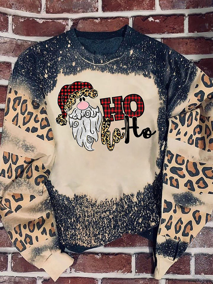 Christmas Santa Hohoho Leopard Bleached Sweater, Christmas Gift, Gift Christmas 2022