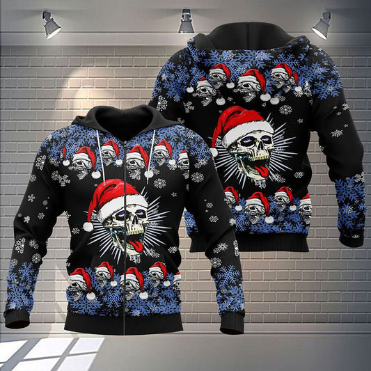 Christmas Skull black version Sweatshirt Hoodie Hoodie, Christmas Gift, Gift Christmas 2024