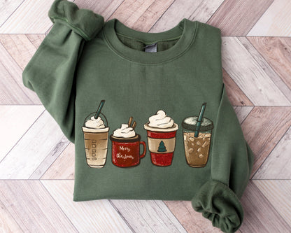 Christmas Sweatshirt, Christmas Coffee Sweatshirt, Cute Christmas Sweatshirt, Merry Christmas Sweater, Coffee Latte Tee, Cozy Holiday Shirt