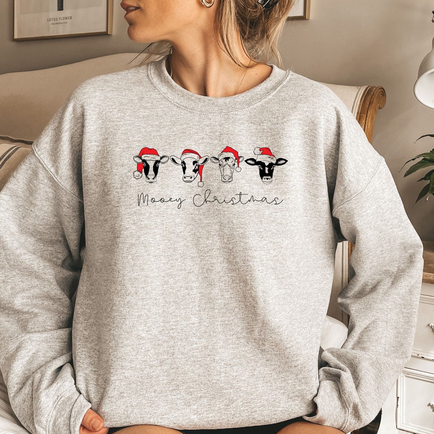 Christmas Sweatshirt, Mooey Christmas Cow Sweatshirt Crewneck, Womenâ€™s Christmas, Christmas Apparel, Matching Family Shirts, Christmas Cow