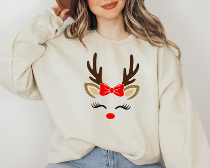 Christmas Sweatshirt, Reindeer Christmas Sweatshirt, Reindeer Face Sweatshirt, Reindeer Shirt for Woman, Christmas Shirt for Mama