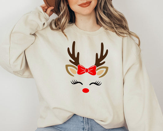 Christmas Sweatshirt, Reindeer Christmas Sweatshirt, Reindeer Face Sweatshirt, Reindeer Shirt for Woman, Christmas Shirt for Mama