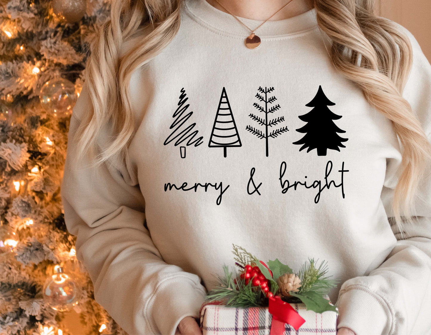 Christmas Tree Sweatshirt, Merry & Bright Shirt, Christmas Shirts for Women, Christmas Crewneck, Holiday Sweatshirt, Winter Sweatshirt