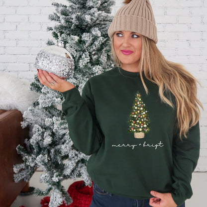 Christmas Tree Sweatshirt, Merry and Bright Sweatshirt, Christmas Shirts for Women, Christmas Crewneck, Christmas Sweater, Winter Sweater