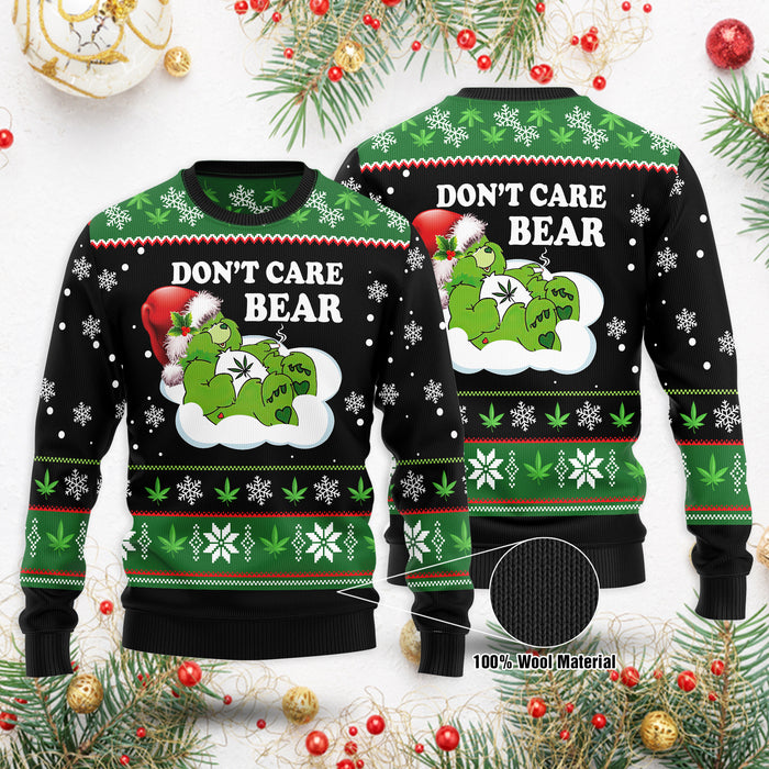 Christmas Weed Don't Care Bear Ugly Sweater Funny Christmas Sweater Gift Idea For Men & Women