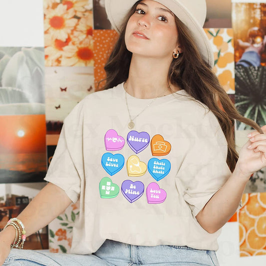 Conversation Hearts Nurse T-Shirt, Positive Affirmations Valentine Holiday Sweatshirt, Candy Heart Long Sleeve, NICU Nursing Couple Hoodie Gift for friends