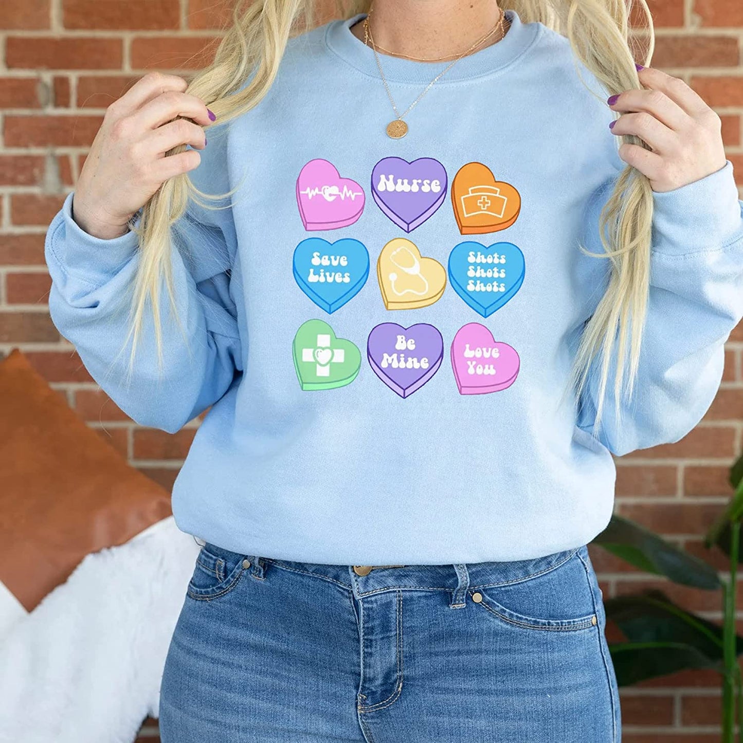 Conversation Hearts Nurse T-Shirt, Positive Affirmations Valentine Holiday Sweatshirt, Candy Heart Long Sleeve, NICU Nursing Couple Hoodie Gift for friends