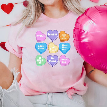 Conversation Hearts Nurse T-Shirt, Positive Affirmations Valentine Holiday Sweatshirt, Candy Heart Long Sleeve, NICU Nursing Couple Hoodie Gift for friends