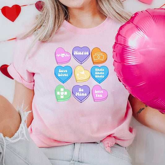 Conversation Hearts Nurse T-Shirt, Positive Affirmations Valentine Holiday Sweatshirt, Candy Heart Long Sleeve, NICU Nursing Couple Hoodie Gift for friends