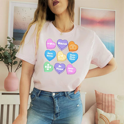 Conversation Hearts Nurse T-Shirt, Positive Affirmations Valentine Holiday Sweatshirt, Candy Heart Long Sleeve, NICU Nursing Couple Hoodie Gift for friends
