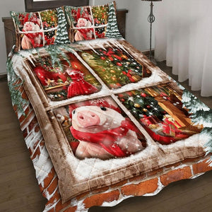Cool Pig window Home Christmas Quilt Bedding Set Bedroom Set Bedlinen 3D,Bedding Christmas Gift,Bedding Set Christmas