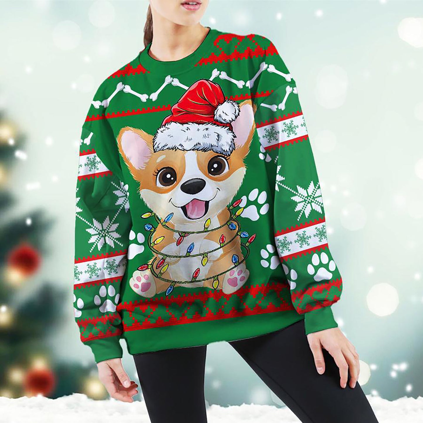 Corgi Green Christmas Sweatshirt, Christmas Ugly Sweater, Christmas Gift, Gift Christmas 2024