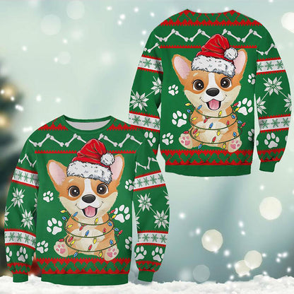 Corgi Green Christmas Sweatshirt, Christmas Ugly Sweater, Christmas Gift, Gift Christmas 2024
