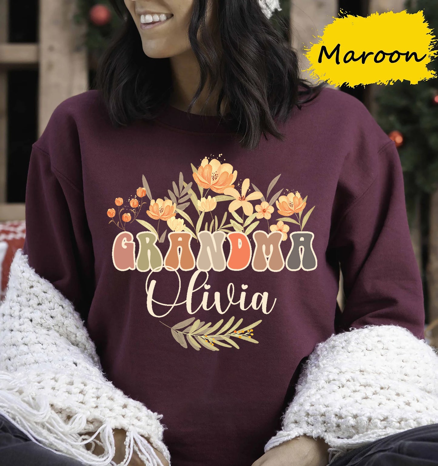 Custom Grandma, Wildflowers Grandma Sweatshirt For Grandma Gift, Grandma Crewneck Sweatshirt,Christmas Gift,New Grandma Gift Grandma Sweater