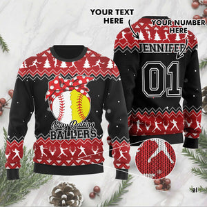 Custom Name And Number Busy Raising Ballers Baseball Sweater, Christmas Ugly Sweater, Christmas Gift, Gift Christmas 2022