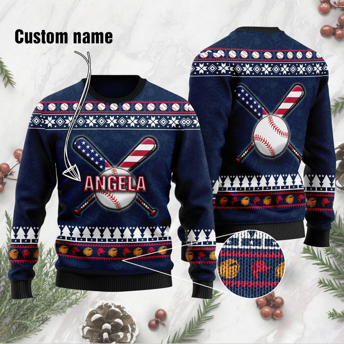 Custom Name Baseball Sweater For Baseball Players, Christmas Ugly Sweater, Christmas Gift, Gift Christmas 2022