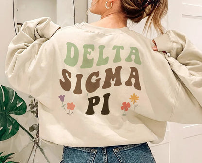 Custom Sorority Sweatshirt, Sorority Flower Sweatshirt, 70s, 60s, retro, Sorority gift,Kappa Delta,Fleece,Alpha Phi, Zeta Tau Alpha, Phi Sig