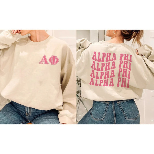 Custom Sorority sweatshirt  Alpha Phi Vividly Vibrant Sorority Sweatshirt   APHI Hoodie  Sorority Letters  Alpha Phi Bid Day, christmas gift