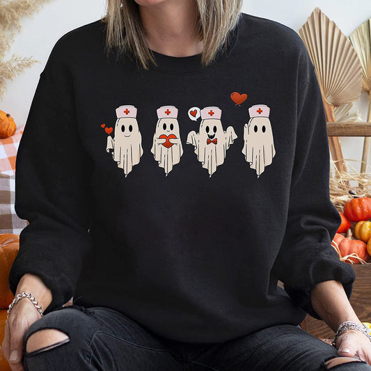 Cute Nurse ghost valentine T-Shirt Gift for Nurses, Lovely Ghost Couple Sweatshirt, Xoxo Long Sleeve, Hoodie for her