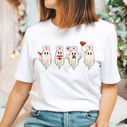 Cute Nurse ghost valentine T-Shirt Gift for Nurses, Lovely Ghost Couple Sweatshirt, Xoxo Long Sleeve, Hoodie for her