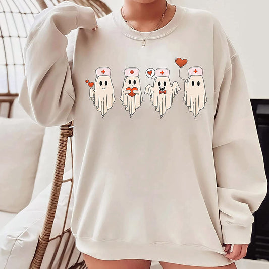 Cute Nurse ghost valentine T-Shirt Gift for Nurses, Lovely Ghost Couple Sweatshirt, Xoxo Long Sleeve, Hoodie for her