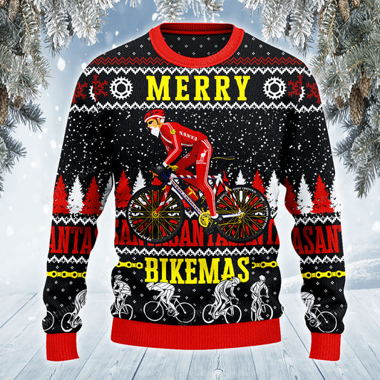 Cycling Lovers Gift Merry Bikemas All Over Print Sweater, Christmas Ugly Sweater, Christmas Gift, Gift Christmas 2024