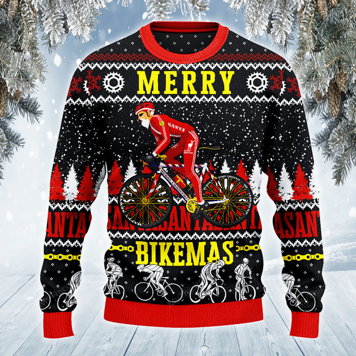 Cycling Lovers Gift Merry Bikemas All Over Print Sweater, Christmas Ugly Sweater, Christmas Gift, Gift Christmas 2022