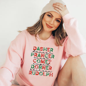 Dasher Dancer Prancer Vixen Comet Cupid Donner Blitzen Rudolph Sweatshirt, Funny Christmas Sweatshirt, Christmas Shirts, Christmas Sweater