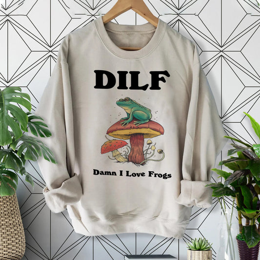 DILF Frog Sweatshirt, Retro 80s Jumper, Funny DILF Sweater,  Trendy Sweatshirt, Cottagecore Froggy Clothes