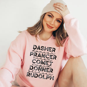 Drinking Christmas Sweatshirt, Christmas Sweatshirt, Holiday Sweater, Dasher Dancer Prancer Vixen Comet Cupid Donner Blitzen Rudolph Shirt