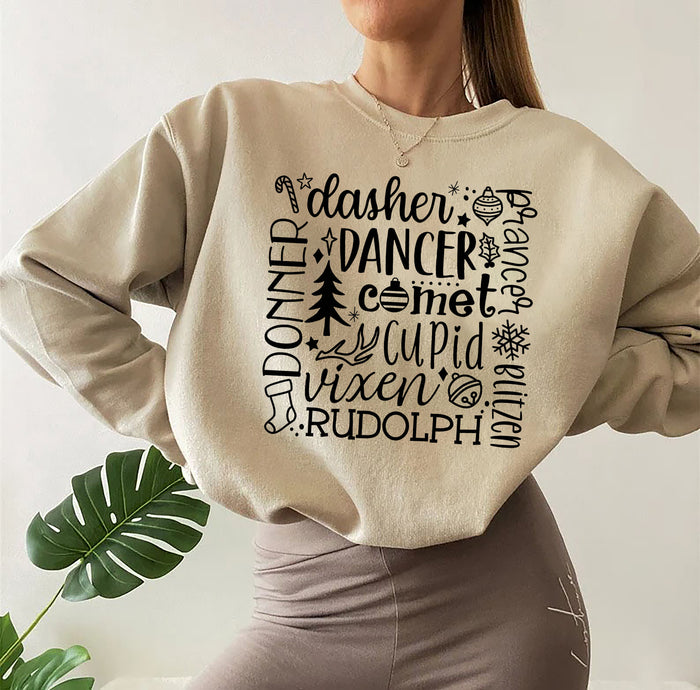 Drinking Christmas Sweatshirt, Christmas Sweatshirt, Dasher Dancer Prancer Vixen Comet Cupid Donner Blitzen Rudolph, Funny Christmas Sweater